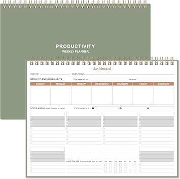 61DxsL9tkqL._AC_SX355_.jpg Weekly Productivity Planner - 8.5" x 11" Dashboard Desk Notepad Has 6 Focus Areas to List Tasks for Goals, Projects, Clients, Academic or Meal-Organize Your Daily Work Efficiently, 54 Weeks, Green