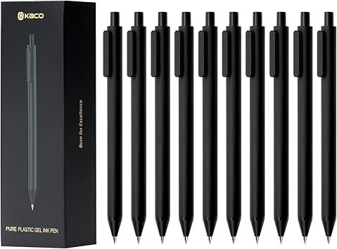 61kZ8-LpSJL._AC_SY355_.jpg Kaco PURE Gel Pens 0.5mm Fine Point Black Ink 10 Count, Quick Dry Smooth Writing, Aesthetic Office Supplies Refillable Retractable Low Center of Gravity