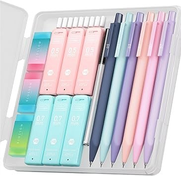 71WdX6auNmL._AC_SY355_.jpg Four Candies Cute Mechanical Pencil Set, 6PCS Pastel Mechanical Pencils 0.5 & 0.7mm with 360PCS HB Leads, 3PCS Erasers and 9PCS Eraser Refills, Aesthetic School Supplies for Girls Writing