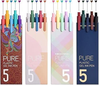 Kaco Gel Pens 20 Assorted Color Ink 0.5mm Fine Point, Cute Stationery Journaling Note Taking Pens Retractable Office Supplies