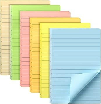 81WT3v084cL._AC_SY355_.jpg Mr. Pen- Lined Sticky Notes 4x6, 6 Pads, 45 Sheets/Pad, Pastel Color, Sticky Notes with Lines, Ruled Post Stickies